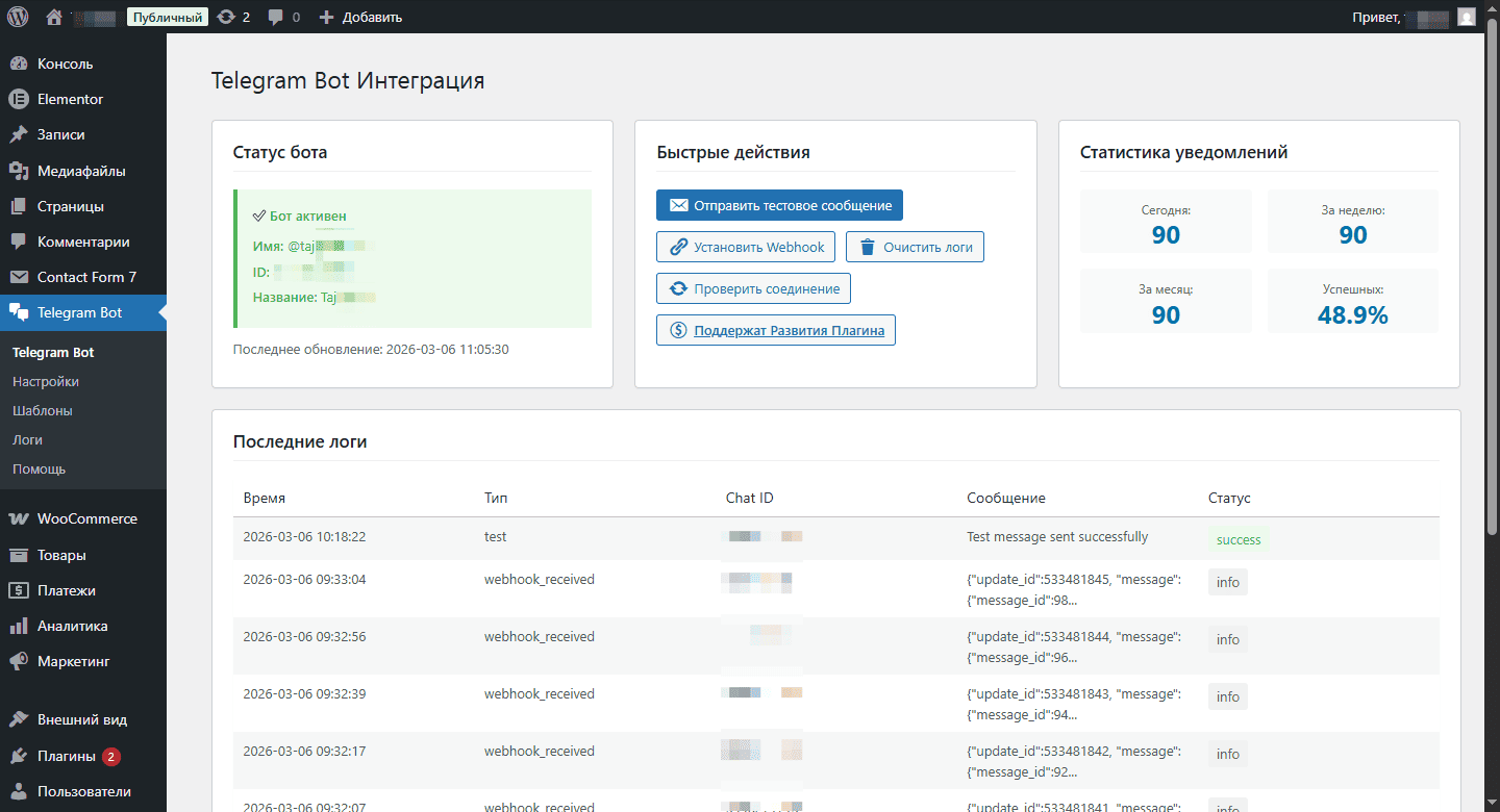 Плагин Telegram Уведомления для WooCommerce